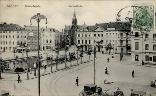 Ak Aachen, Bahnhofsplatz, Marienkirche