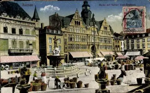 Ak Aachen, Markt, Kaiser Karl Brunnen