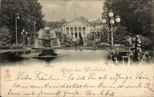 Ak Wiesbaden in Hessen, Kurhaus, Brunnen, Laterne