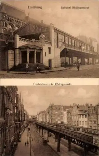 Ak Hamburg Mitte Altstadt,  Rödingsmarkt, Bahnhof, Hochbahnstrecke