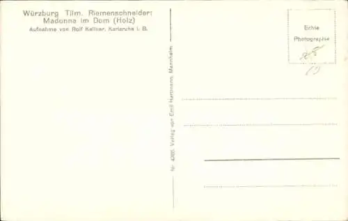 Ak Würzburg am Main Unterfranken, Tilm. Riemenschneider, Madonna im Dom (Holz)