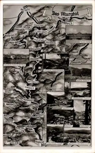 Ak Hilpertsau Gernsbach im Murgtal Schwarzwald, Landkarte Murgtal, Gausbach, Forbach, Sand