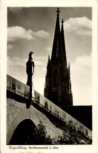 Ak Regensburg an der Donau Oberpfalz, Dom, Steinernen Brücke, Brückenmännchen