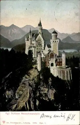 Ak Hohenschwangau Schwangau im Ostallgäu, Schloss Neuschwanstein, Berge