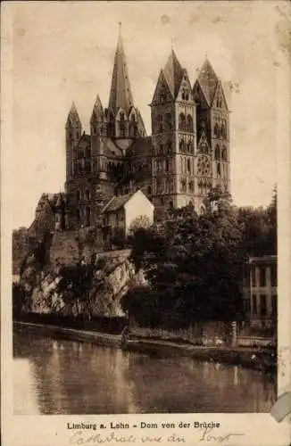 Ak Limburg an der Lahn, Dom von der Brücke