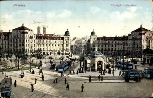 Ak München, Karlsplatz-Rondell, Straßenbahnen