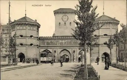 Ak München in Bayern, am Isartor, Straßenbahn