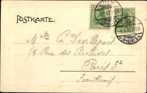 Ak Köln am Rhein, Eisenbahnbrücke, Dom, Rathaus, Boote