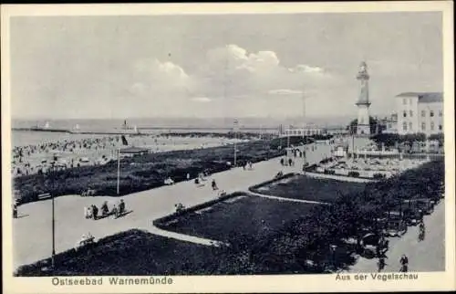 Ak Ostseebad Warnemünde Rostock, Strandpromenade aus der Vogelschau