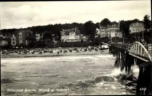 Ak Ostseebad Bansin auf Usedom, Strand, Seebrücke