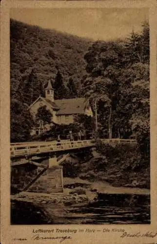 Ak Treseburg Thale im Harz, Die Kirche, Brücke