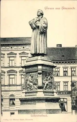 Ak Eisenach Thüringen, Blick auf das Lutherdenkmal, Gebäude