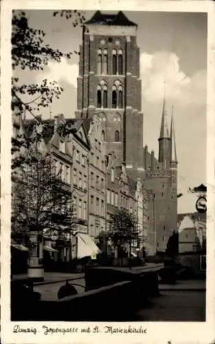 Ak Gdańsk Danzig, Jopengasse mit St. Marienkirche