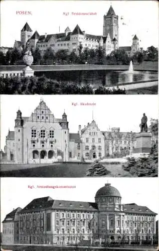 Ak Poznań Posen, Residenzschloss, Akademie, Ansiedlungskommission