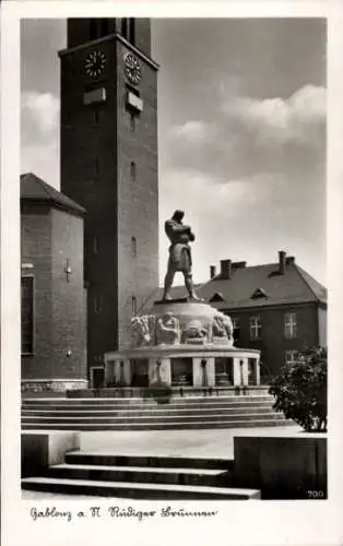 Ak Jablonec nad Nisou Gablonz an der Neiße Reg. Reichenberg, Blick auf den Rüdigerbrunnen