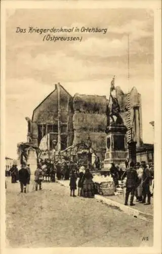 Ak Szczytno Ortelsburg Ostpreußen, Kriegerdenkmal, bombardiertes Haus