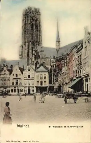 Ak Mechelen Mecheln Malines Flandern Antwerpen, Sankt Rombaut, Marktplatz