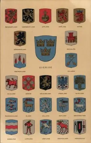 Wappen Ak Schweden, Sverige, Landskapsvapen, Närke, Blekinge, Gotland, Lappland, Jämtland