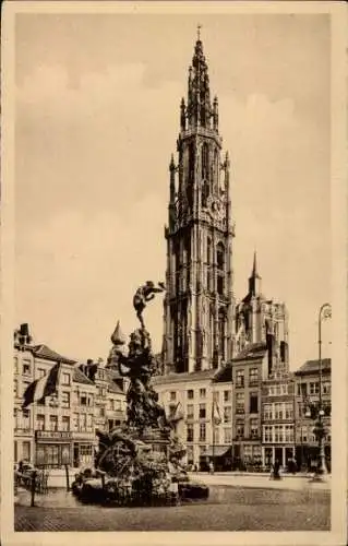 Ak Antwerpen Antwerpen Flandern, Kathedrale, Marktplatz