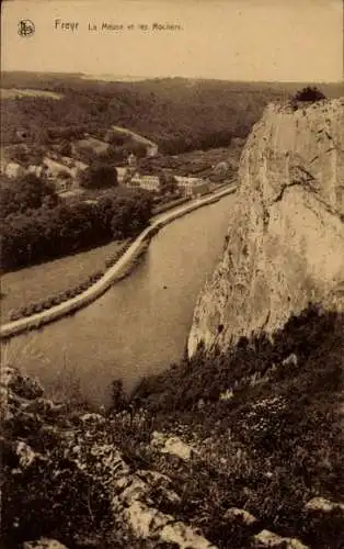 Ak Freyr Hastière Wallonien Namur, Blick auf Maas von den Felsen aus