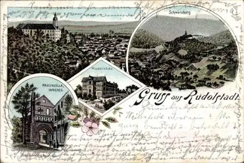 Litho Rudolstadt in Thüringen, Schwarzburg, Paulinzella, Rudolsbad, Total