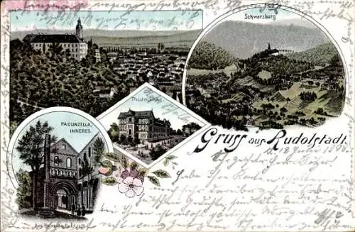 Litho Rudolstadt in Thüringen, Schwarzburg, Paulinzella, Rudolsbad, Total