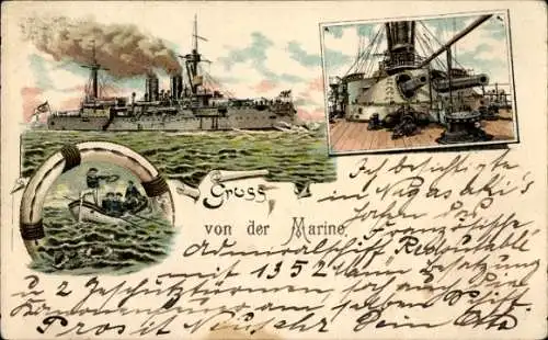 Litho Deutsche Kriegsschiffe, Marinesoldaten, Kaiserliche Marine