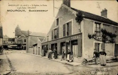 CPA Breuillet Essonne, Eglise, Poste, Cafe, Tabac