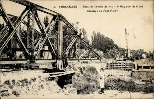 Ak Versailles Yvelines, Ecole de Chemin de fer, 5e Regiment de Genie, Montage du Pont Henry