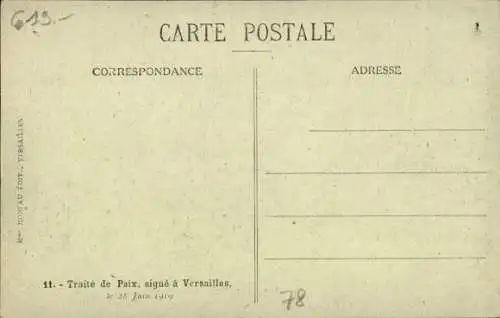 Ak Versailles Yvelines, Palais, Signature du Traite de Paix, Clemenceau, Wilson, Lloyd George