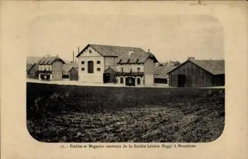 Ak Bonnières Yvelines, Etables et magasins centraux de la Societe laitiere Maggi a Bonnieres