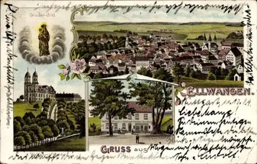 Litho Ellwangen an der Jagst Württemberg, Gasthof , Gnadenbild, Kirche