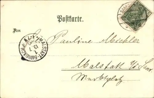 Litho Sarreguemines Saargemünd Lothringen Moselle, Rathaus, Höhere Töchterschule, Markt, Kaserne