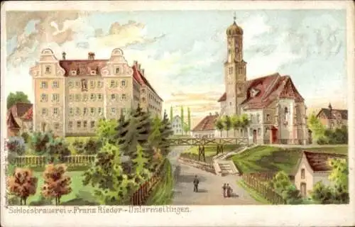 Litho Untermeitingen in Schwaben Bayern, Schloss Brauerei Franz Rieder