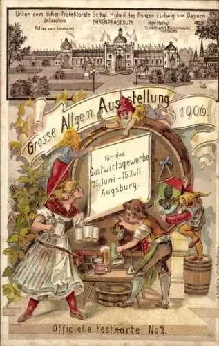 Litho Augsburg in Schwaben, Große Allg. Ausstellung für das Gastwirtsgewerbe 1906, Zwerge