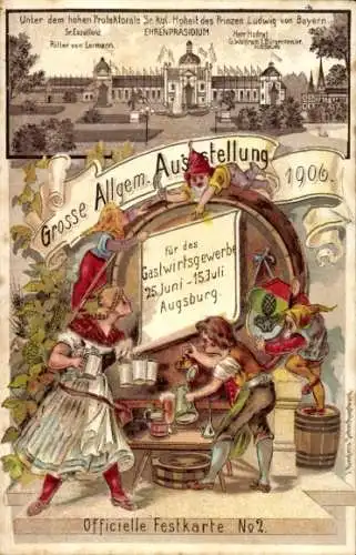 Litho Augsburg in Schwaben, Große Allg. Ausstellung für das Gastwirtsgewerbe 1906, Zwerge