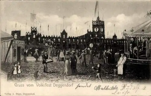 Ak Deggendorf im Bayerischen Wald Niederbayern, Volksfest, Karussell