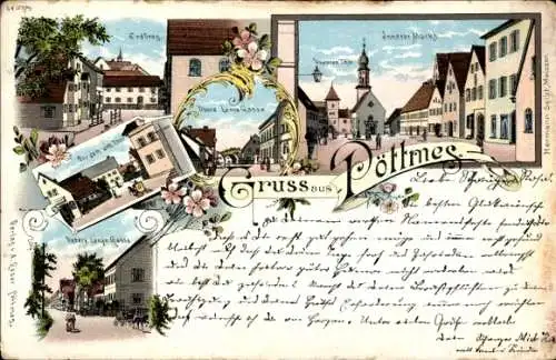 Litho Pöttmes in Schwaben, Markt, Lange Gasse, Unteres Tor