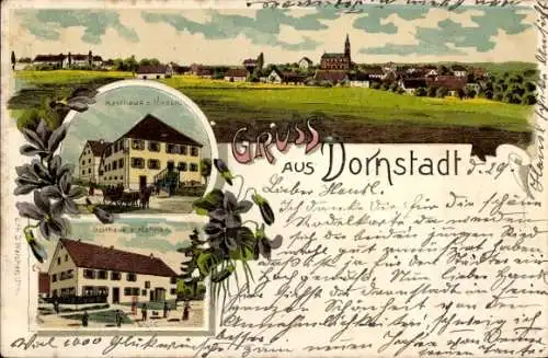 Litho Dornstadt bei Ulm, Gesamtansicht, Gasthaus zum Hirsch