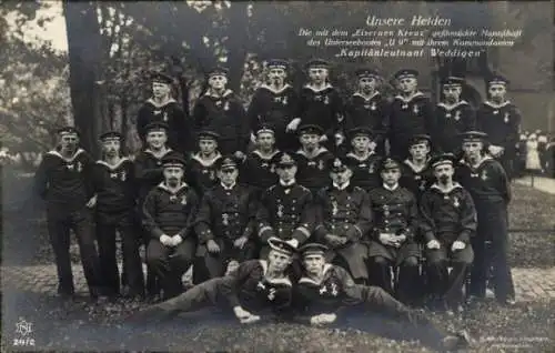 Ak Besatzung des Unterseebootes U 9, Otto Weddigen, Marineoffizier, Kapitänleutnant