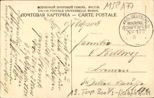 Ak Liepaja Libau Lettland, Post, Telegrafen-Kontor, Stempel MSP 177, 13. Torpedoboots-Halbflottille