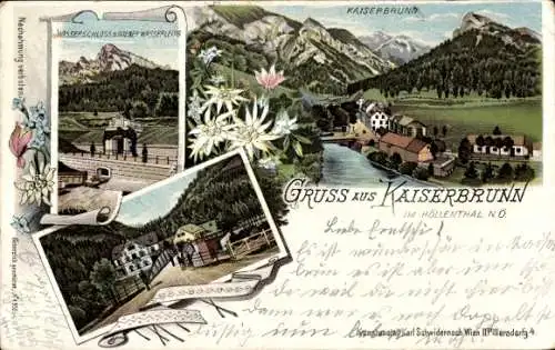 Litho Kaiserbrunn in Niederösterreich, Höllental, Wasserschloss