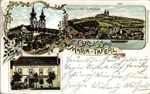 Litho Maria Taferl in Niederösterreich, Marbach an der Donau, Kirche, Georg Schachners Salon