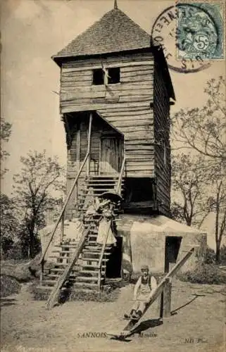 Ak Sannois Val d’Oise, Eine Mühle in Sannois, Kind auf einer Wippe