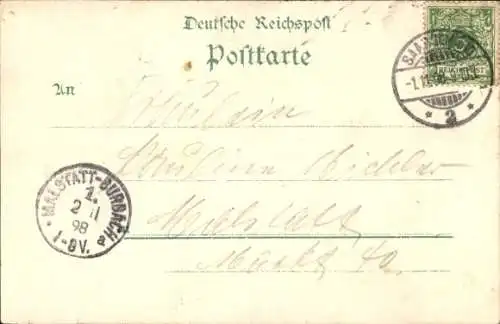 Litho Sarreguemines Saargemünd Lothringen Moselle, Gesamtansicht, Rathaus, Postamt