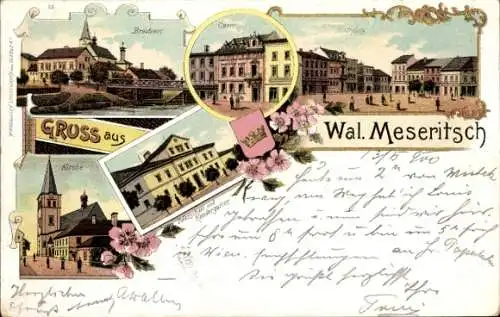 Litho Valašské Meziříčí Walachisch Meseritsch Region Zlin, Brauhaus, Casino, Kirche, Kindergarten