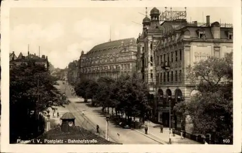 Ak Plauen im Vogtland, Postplatz, Bahnhofstraße