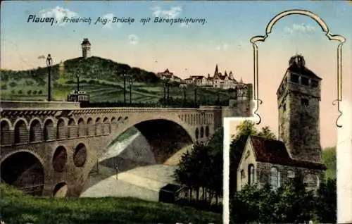 Ak Plauen Vogtlandkreis, Friedrich August Brücke mit Bärensteinturm