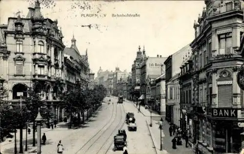 Ak Plauen im Vogtland, Bahnhofsstraße, Straßenbahn