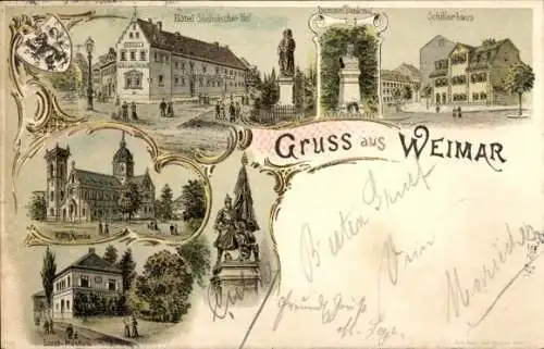 Litho Weimar in Thüringen, Schillerhaus, Denkmal, Hotel Sächsischer Hof